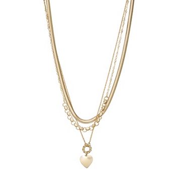 Nine West Gold Tone Textured Heart Chain Layered Necklace