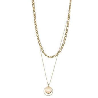 Nine West Gold Tone Textured Disk Layered Necklace