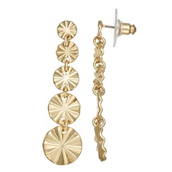 Nine West Gold Tone Textured 5-Disk Linear Earrings