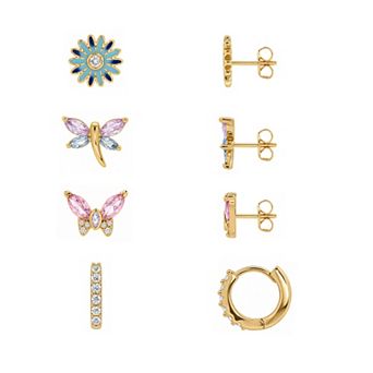 PRIMROSE Cubic Zirconia Flower, Dragonfly, Butterfly & Hoop Earrings Set