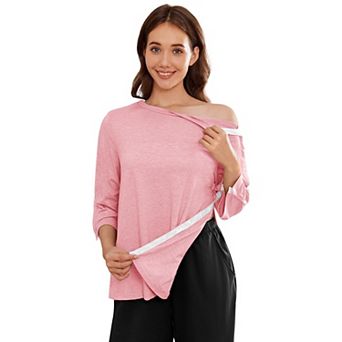 PINSPARK Womens 3/4 Sleeve Full Snap Post Shoulder Surgery Adaptive Recovery Tops