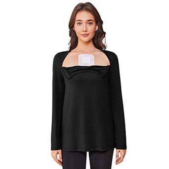 PINSPARK Womens Side Zipper Long Sleeve Shirt Port Access Chemotherapy Recovery Tops
