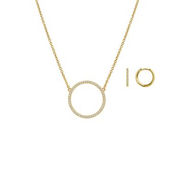 PRIMROSE Cubic Zirconia Hoop Earrings & Open Circle Cable Chain Necklace Set