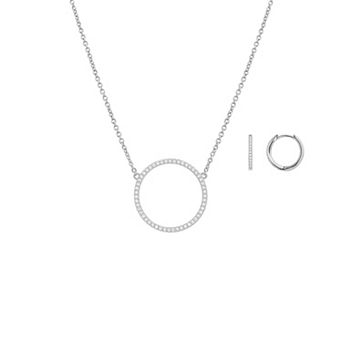 PRIMROSE Cubic Zirconia Hoop Earrings & Open Circle Cable Chain Necklace Set