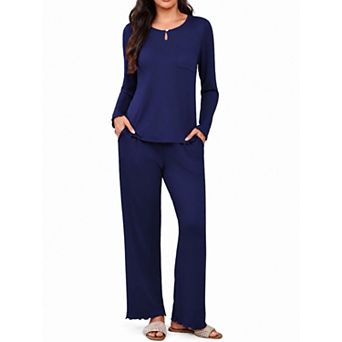 Ekouaer Women's 2 pc Pajama Set Long Sleeve Sleepwear Loose Fit Loungewear