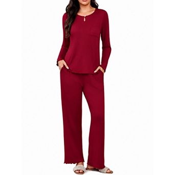 Ekouaer Women's 2 pc Pajama Set Long Sleeve Sleepwear Loose Fit Loungewear