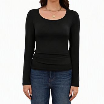 Ekouaer Womens Thermal Long Sleeve Base Layer Scoop Neck Fitted Soft Knit Winter Undershirt