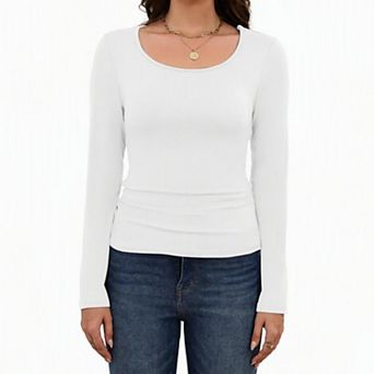 Ekouaer Womens Thermal Long Sleeve Base Layer Scoop Neck Fitted Soft Knit Winter Undershirt