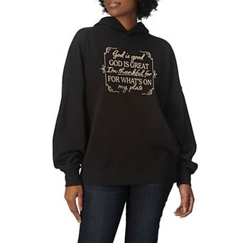 Women's God Is Good Thanksgiving Quote Oversized Fleece Hoodie Sweatshirt
