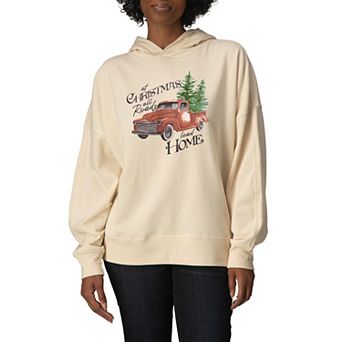 Women's “At Christmas All Roads Lead Home” Vintage Red Truck Oversized Fleece Hoodie Sweatshirt