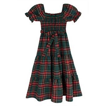 Girls 7-16 Rare Editions Short Sleeve Plaid Maxi Dress
