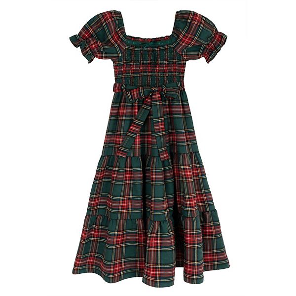 Girls 7-16 Rare Editions Short Sleeve Plaid Maxi Dress