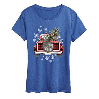 Women's "Merry X-mas" Vintage Red Truck Graphic Tee