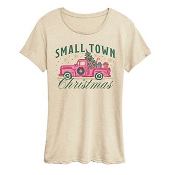 Women's "Small Town Christmas" Vintage Pink Truck Graphic Tee