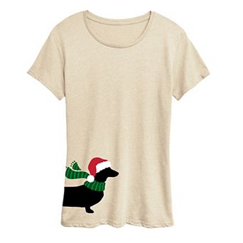 Women's Dachshund Santa Hat & Scarf Graphic Tee
