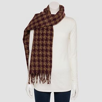 Women's LaValentina Houndstooth Tweed Oblong Fringe Scarf