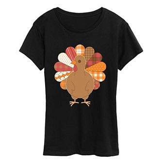 Women's Patchwork Turkey Thanksgiving Graphic Tee