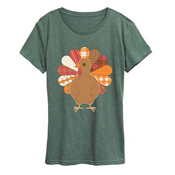 Women's Patchwork Turkey Thanksgiving Graphic Tee