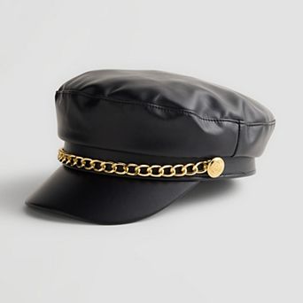Women's LaValentina Faux Leather Short Brim Cadet Cap With Chain Detail