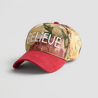 Women's LaValentina Floral Tapestry Baseball Cap with Vintage Jacquard Embroidered BELIEVE Letter