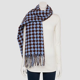 Women's LaValentina Micro Check Plaid Scarf With Fringe Detail