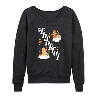 Women's Care Bears Thankful Fall Leaves French Terry Long Sleeve Tee