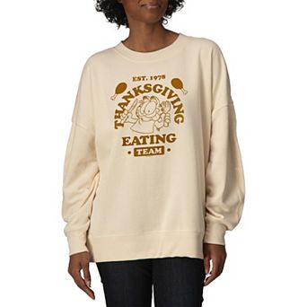 Women's Garfield Thanksgiving Eating Team Oversized Fleece Hoodie Sweatshirt