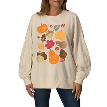 Women's Peanuts Fall Harvest Icons Oversized Fleece Crew Sweatshirt