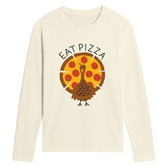 Men's "Eat Pizza" Funny Thanksgiving Turkey Long Sleeve Graphic Tee