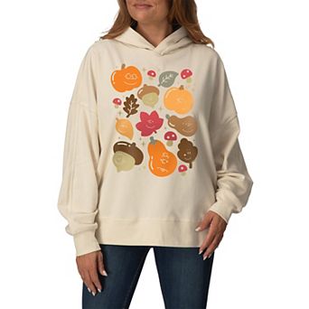 Women's Peanuts Fall Harvest Icons Oversized Fleece Hoodie Sweatshirt
