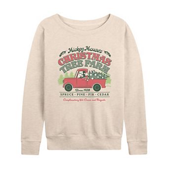 Women's Disney's Mickey Mouse Christmas Tree Farm French Terry Long Sleeve Tee