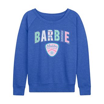 Women's Barbie Malibu Ski Crew Christmas Pattern French Terry Long Sleeve Tee