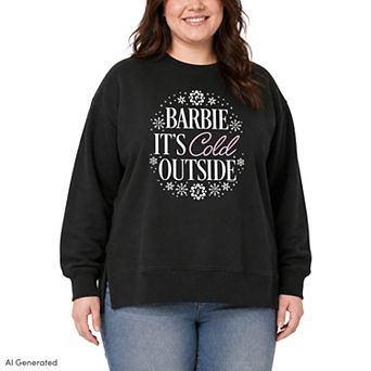 Plus Size Barbie "It's Cold Outside" Snowflake Oversized Fleece Crew Sweatshirt