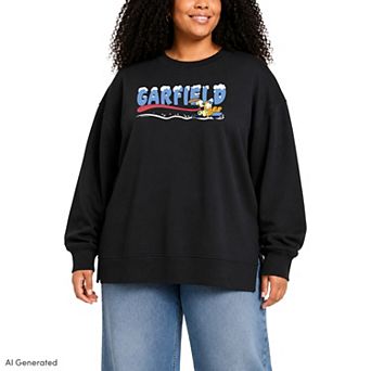 Plus Size Garfield & Odie Sledding Oversized Fleece Crew Sweatshirt
