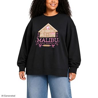 Plus Size Barbie Malibu Bake Shoppe Oversized Fleece Crew Sweatshirt