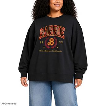 Plus Size Barbie Collegiate Oversized Fleece Crew Sweatshirt
