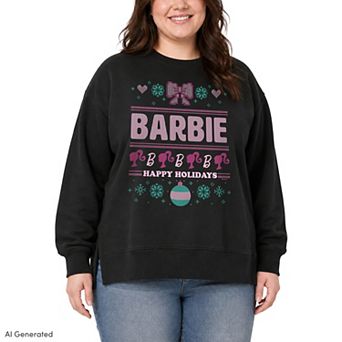 Plus Size Barbie Happy Holidays Oversized Fleece Crew Sweatshirt