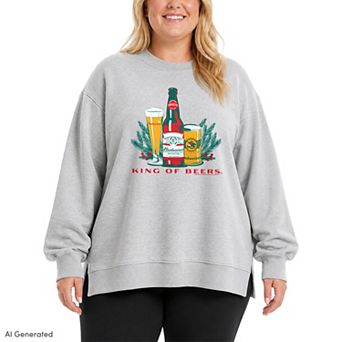 Plus Size Budweiser "King Of Beers" Oversized Fleece Crew Sweatshirt