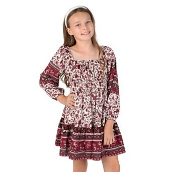 Girls 7-14 Rare Editions Printed Woven Long Sleeve Dress