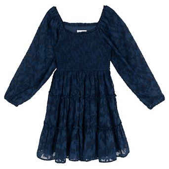Girls 7-16 Rare Editions Lurex Burnout Chiffon Long Sleeve Dress
