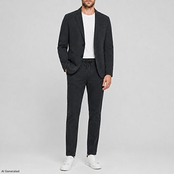 Men's Linen Blend 2 pc Suit Set: Modern Fit Blazer & Drawstring Pants