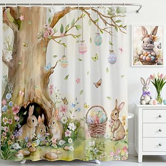 Spring Forest Floral Easter Eggs Easter Shower Curtains for Bathroom Waterproof Decor 72x72 Inch