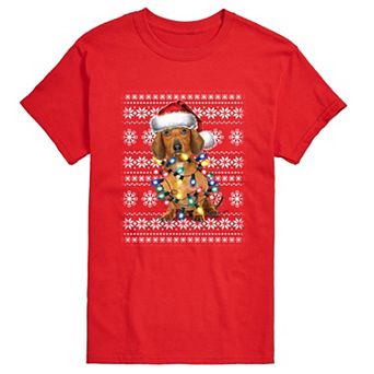 Big & Tall Dachshund Christmas Lights Design Short Sleeve Graphic Tee