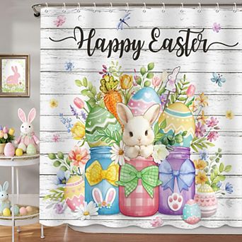 Spring Bunny Easter Shower Curtains for Bathroom Waterproof Decor 72x72 Inch