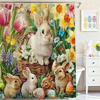 Spring Floral Easter Eggs Easter Shower Curtains for Bathroom Waterproof Decor 72x72 Inch