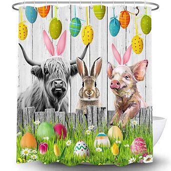 Spring Bunny Cow Pig Easter Shower Curtains for Bathroom Waterproof Decor 72x72 Inch