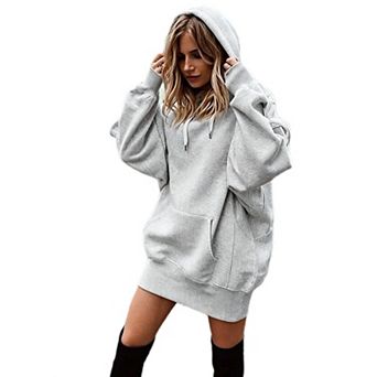 Women's Hoodie Dress Oversized Pullover Causal Fleece Long Hooded Sweatshirt Tunic