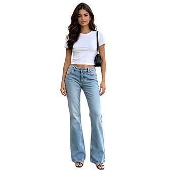 Women's Stretch High Waist Button Slim Jeans Vintage Flare Long Pants With Pockets
