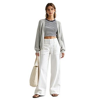 Women's Wide Leg Straight Leg Casual Trousers Business Work Long Pants With Pocket