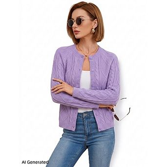 Women's Chunky Cable Knit Cardigan, Long Sleeve Button Loose Sweater, Fall Winter Outerwear